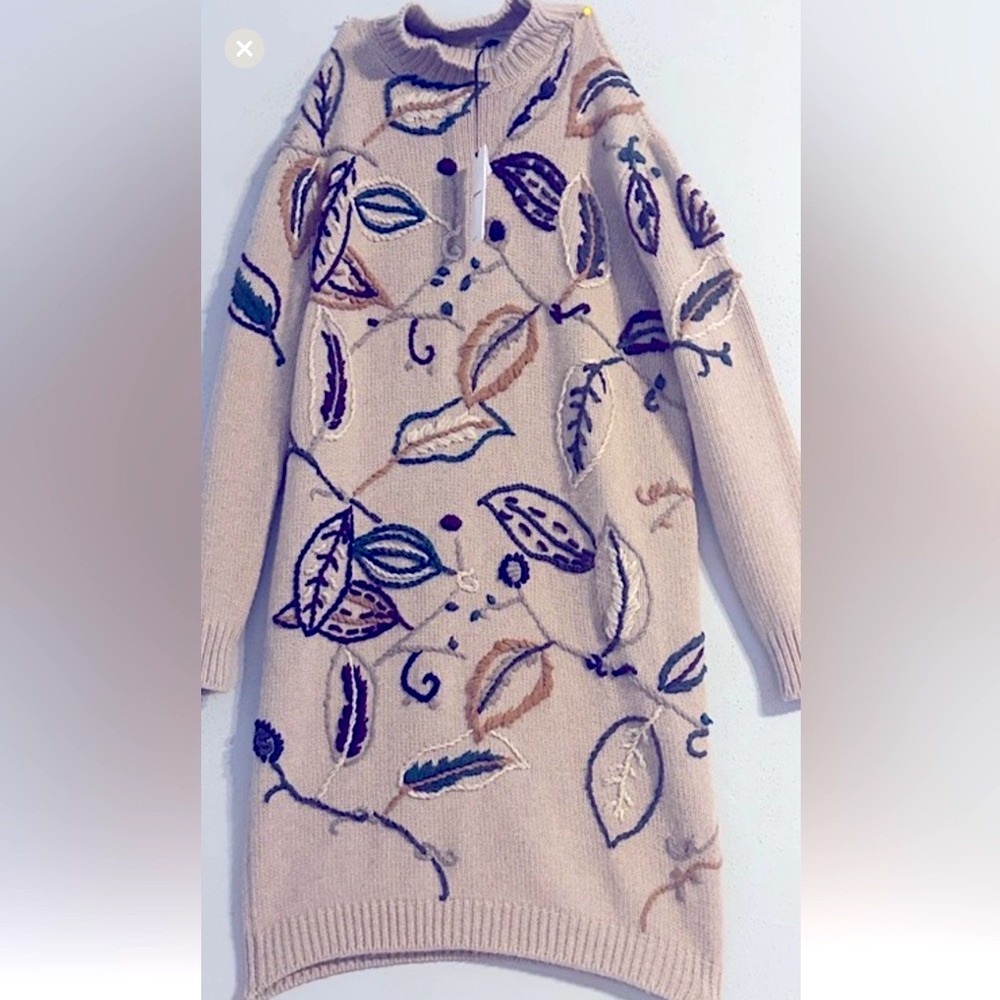 Salvatore Ferragamo Leaf embroidered Patterned Sweater Wool&Cashmere Dress